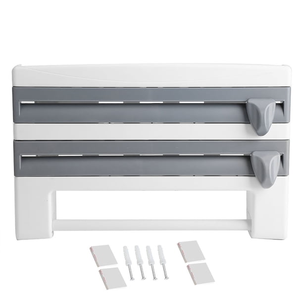 Soporte para Papel De Cocina, Soporte para Pared, Estante De Almacenamiento para Botellas De Salsa, Soporte para Papel De Cocina, Herramienta De Cocina, Corte De Película Adhesiva(Gris Blanco)