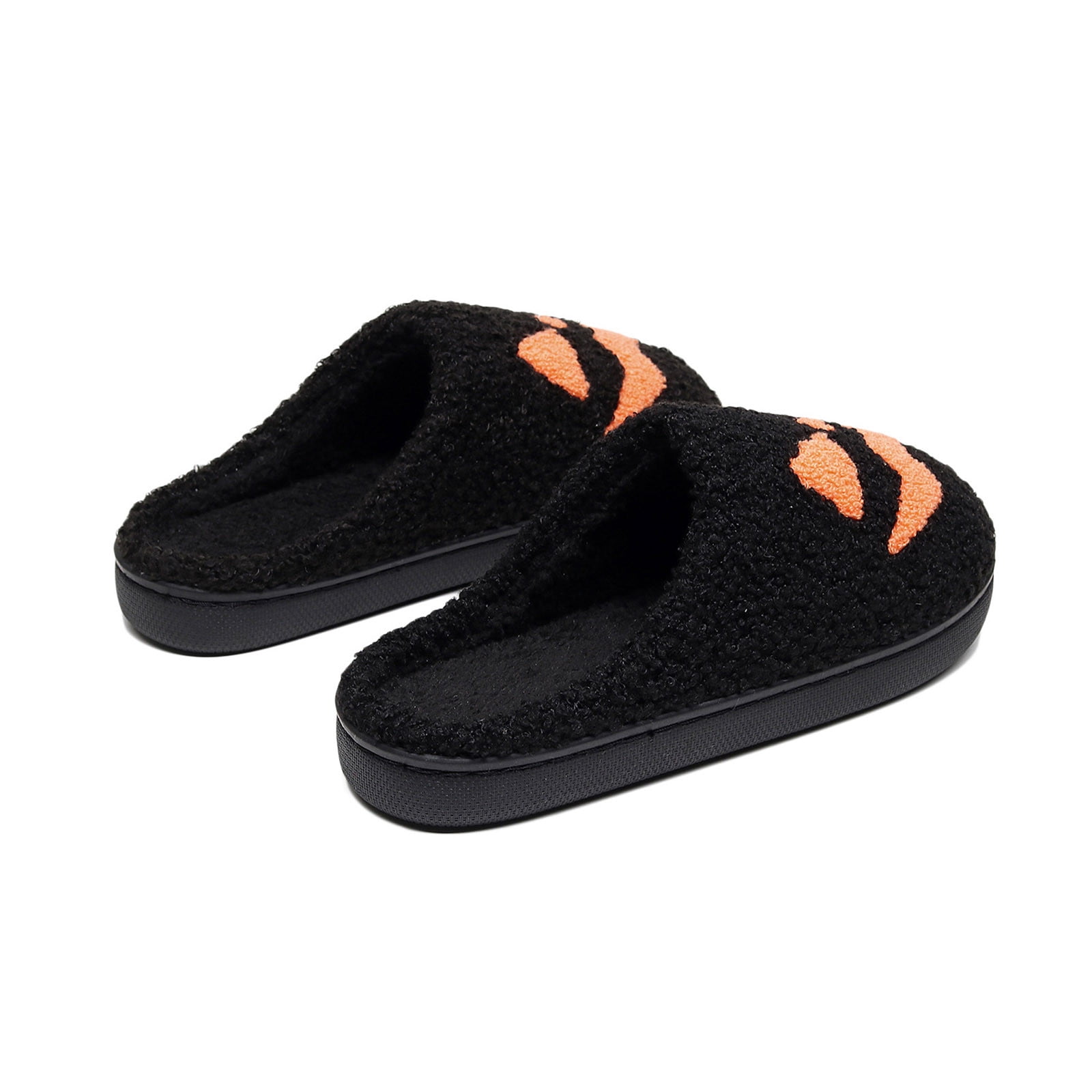 Women's Fashionable Casual Versatile Indoor Home Funny Halloween Pumpkin Face Embroidery Fashionable Fall And Winter Style Trendy Warm Flat Slippers