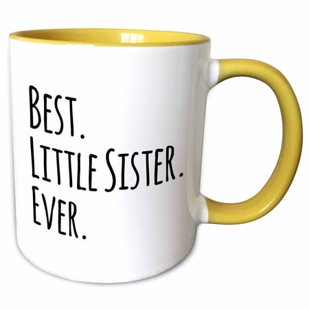 3dRose Best Little Sister Ever - Gifts for younger and youngest siblings - black text - Two Tone Yellow Mug,
