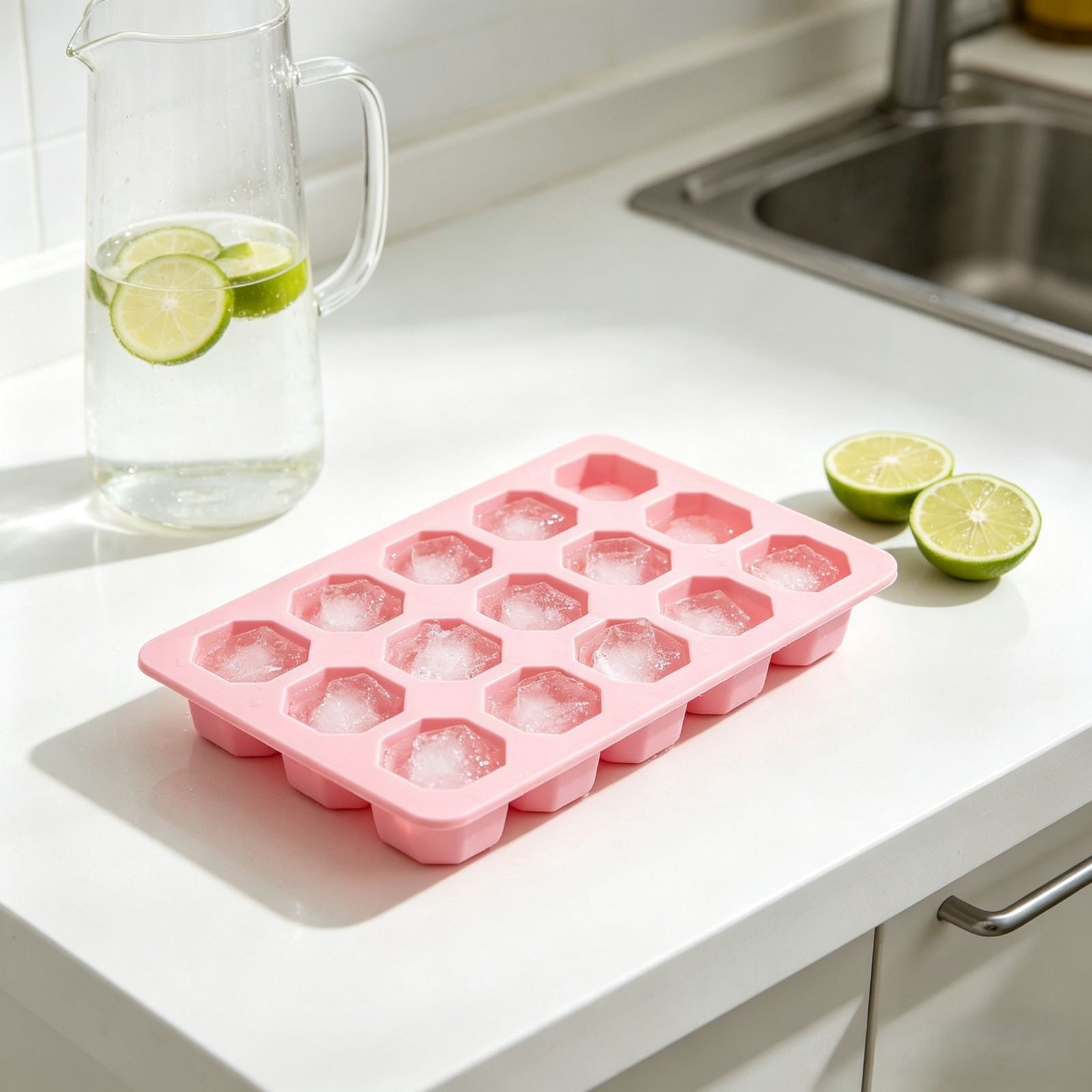 UJMNHYGT Ice Cube Trays Easy Release, Flexible Silicone Ice Cube Molds with Removable Lid, Reusable Freezer Ice Trays Stackable for BPA Free