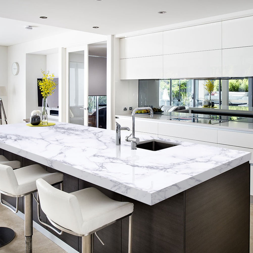 Arthome Marble Paper,11.8x100 inch Self Adhesive Wallpaper Waterproof Gloss PVC Vinyl, Oil Proof,White/Gray Granite Paper,Marble Vinyl Paper for Furniture Cover Surface,Countertop,Kitchen,Shelf Liner