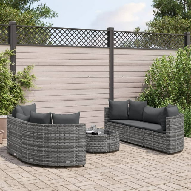 vidaXL Ensemble de Canapé de Jardin 7 Pcs avec Coussins en Rotin Gris