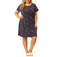 thumbnail image 5 of MODA NOVA Junior's Plus Nightgown Stretch Pattern Round Neck Sleep Dress Navy Blue 1X, 5 of 5