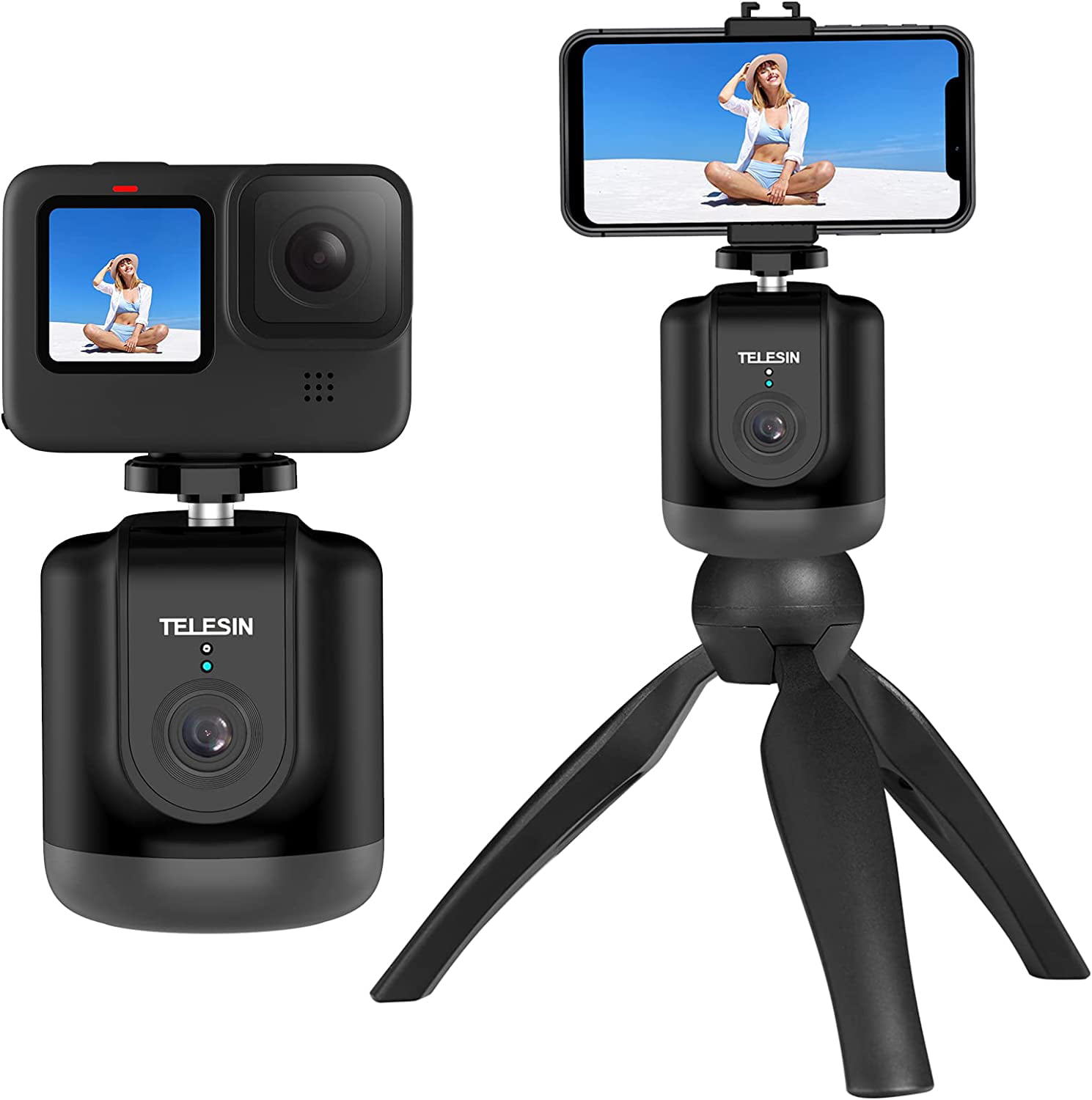 No App Battery Operated Smart Video Mount for iPhone Android Phone 360 ° Auto Track Tripod with Camera Remote Shutter Face Tracking Phone Holder 