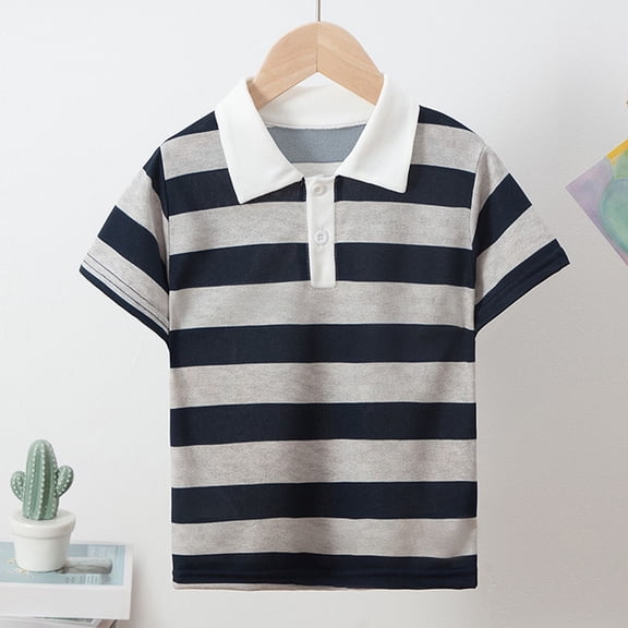hengsof Children's Short Sleeve T-Shirt Striped Color Block Sports Top Cotton Short Sleeve Stylish Collared Button Down Short Sleeve Shirt
