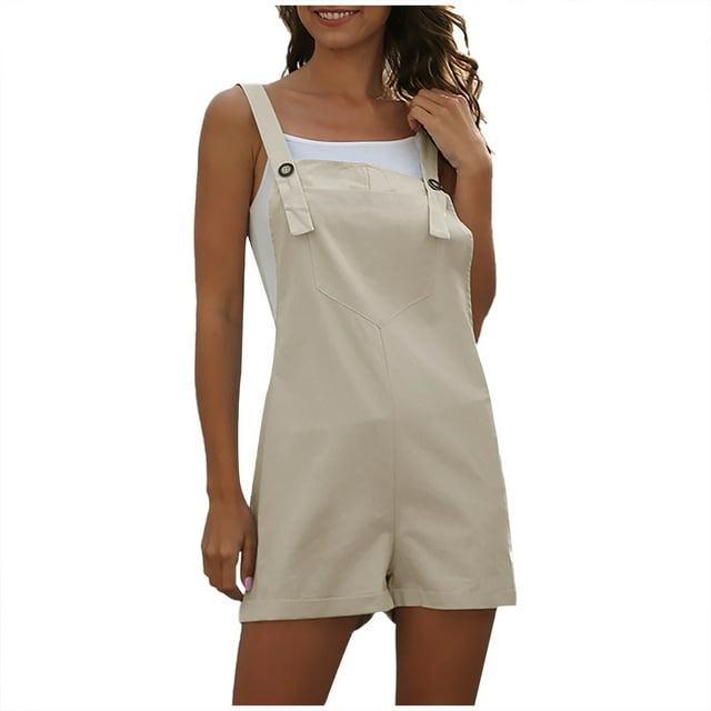 Leutsin Salopettes pour Femmes avec Poches Solides Boutons Combinaison Pantalon