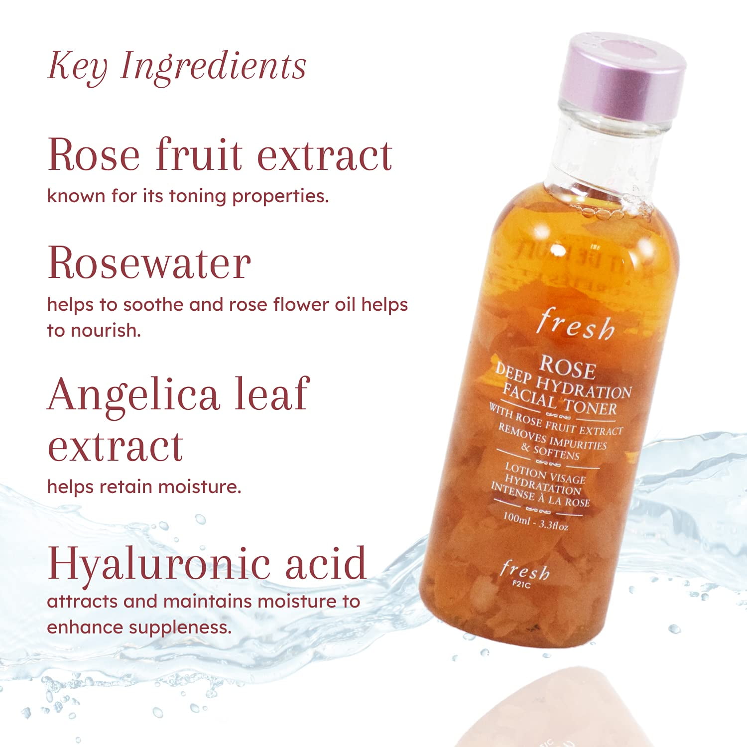 Fresh Rose Deep Hydration Facial Toner , 3.4 oz Toner