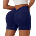 thumbnail image 2 of Domuza Womens Workout Impact Shorts V Back Butt Lifting Tummy Control Gym Shorts Comfy Running Seamless Booty Biker Shorts Blue XL, 2 of 8
