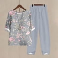thumbnail image 2 of Outfit Sets for Women Casual Round Neck 5/4 Sleeve Top and Pants Digital Printing Two Piece Set, 2 of 5