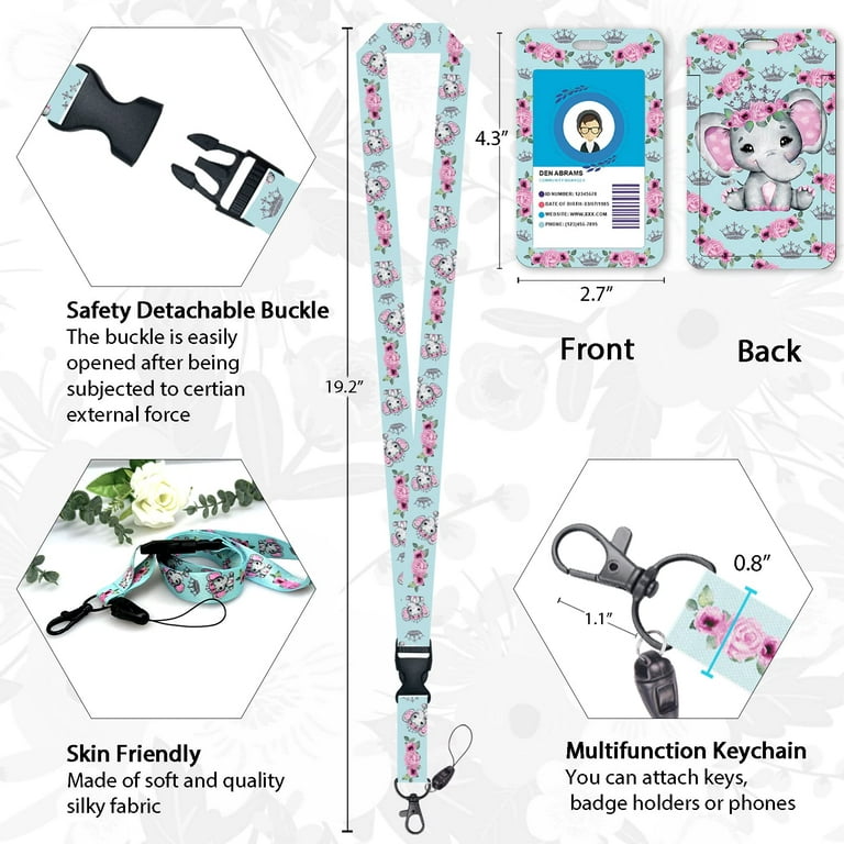 Cute Flower Elephant Badge Reel Retractable Heavy Duty with 360 Degrees  Rotate Carabiner Clip, ID Badge Holder with Detachable Lanyard, ID Holder  ID Clip Name Badge Keychain, Nurse Offfice Gifts 