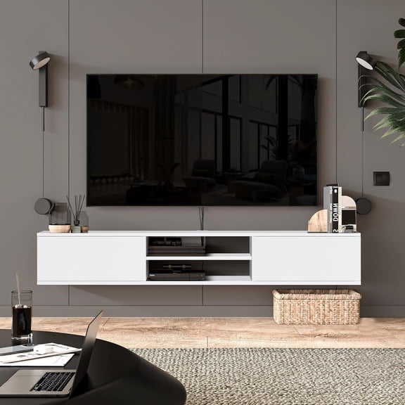 Floating TV Stand 70 Inch - Wall Mounted Entertainment Center, Modern TV Console