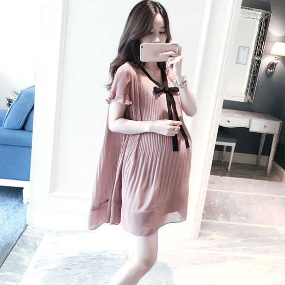 Vestido de maternidad BuyWeek con lazo plisado de gasa suelto