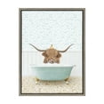 thumbnail image 2 of Kate and Laurel Sylvie Highland Cow and Duckling in Little Fish Bath Framed Canvas Wall Art by Amy Peterson Art Studio, 18x24 Gray, Cute Animal Bathtub Art for Wall, 2 of 6