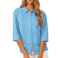 thumbnail image 4 of LIaqionyy Womens Cotton Linen Shirts 3/4 Sleeve Tunic Tops Button down Loose Dressy Blouses V Neck Pullover Work Clothes, 4 of 7