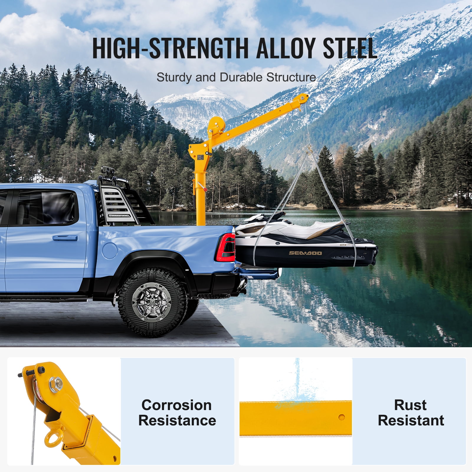 KFFKFF Folding Truck-Mounted Crane with 1100 lbs Manual Winch, Steel Jib Crane Hoist with 360-Degree Swivel for Lifting in Construction, Forestry, and Industrial Applications