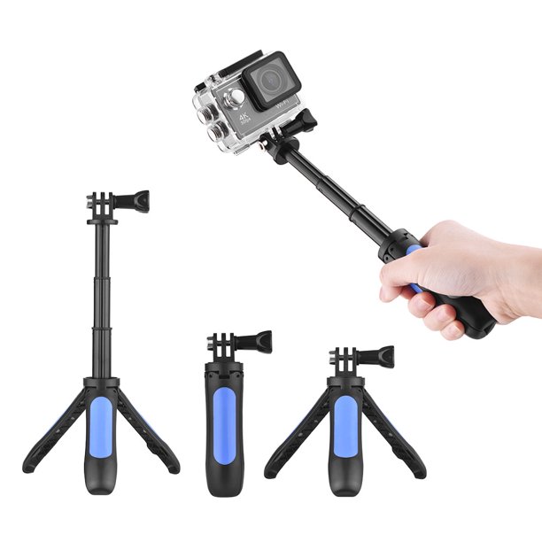 Soporte compacto para cámaras de acción, ideal para selfies y como trípode mini, compatible con GoPro Hero 3/5/4/3+3, Yi Lite/4k/4k+, SJCAM/Andoer/AKASO, color azul, ligero y portátil.