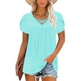 thumbnail image 6 of Olyvenn Womens Criss Cross V Neck Shirts Petal Sleeve Pleated Tunic Tops Solid Color Summer Blouse Loose Fit Comfy T-Shirt Green M, 6 of 7