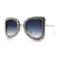 thumbnail image 4 of Womens Large Rhinestone Show Light Rim Trim Metal Rim Butterfly Sunglasses Gold Clear - Smoke, 4 of 8