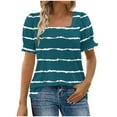 thumbnail image 6 of Tops for Women Summer Casual Ruffle Trim Sleeve Square Neck T-Shirts, Striped Printed Loose Fit Blouse, Stylish and Comfortable Short Sleeve Top, Limited Time Off, 6 of 6