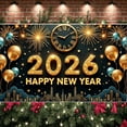 thumbnail image 3 of Gold Theme Happy New Year Banner Sparkling Design 2026 New Year Display Golden Balloons Firework Elements New Year Celebration Backdrop for New Year Party Holiday Celebration New Year Eve Event, 3 of 9