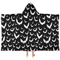 Black Halloween Bat Silhouettes Hooded Bath Towel，60"x35" for Ages 3 To 12 Kids, Quick Dry Lightweight Soft Microfiber Hood Beach Towel Cover Up for Kids