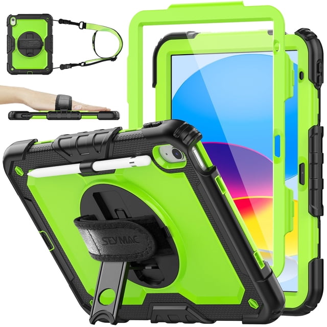 Funda SEYMAC de serie para iPad de 11ª y 10ª generación, 11 pulgadas/10,9 pulgadas, verde+negro