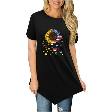 

Long Sleeve Shirts for Women Long Sleeve Crop Top Independence Day Trendy Women Leisure Short Sleeve Crew Neck Printed Tops Blouse Going Out Tops Square Neck Tops for Women Clearance Black S