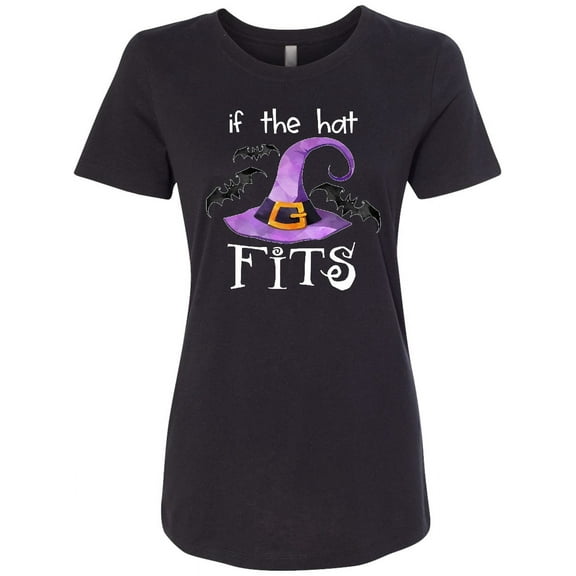 Inktastic If the Hat Fits Halloween Witch Hat and Bats Women's T-Shirt