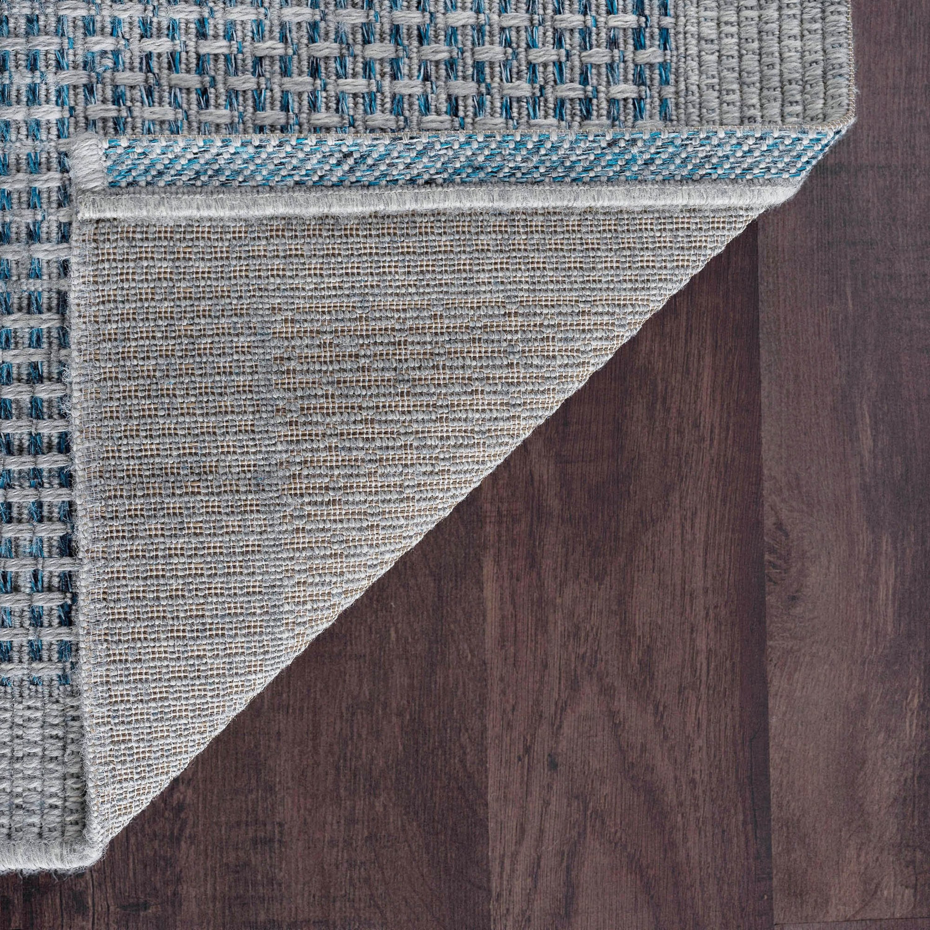 Bliss Rugs Basket Weave Solid Indoor Outdoor Area Rug for Patio, Porch, Garden | Blue, 5'3'' x 7'3''