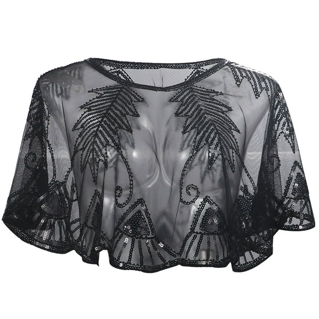 GDREDA Robe Cape Élégante en Maille avec Détails à Sequins - Robe de Soirée Polyvalente pour Femmes, Noir, Taille Unique