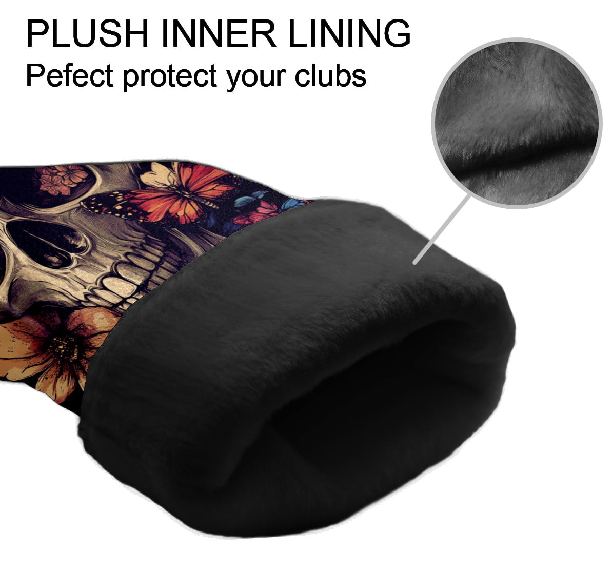 Golf Club Covers PU Leather Waterproof Head Covers for Fairway Woods Hybrids Skull With Butterflies and Flowers