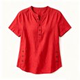 thumbnail image 5 of Ayolanni Solid T Shirts for Women 100% Cotton V-Neck Short Sleeve Button Down Blouse Henley Loose Workout Shirts Tops for Women Red XXL, 5 of 5