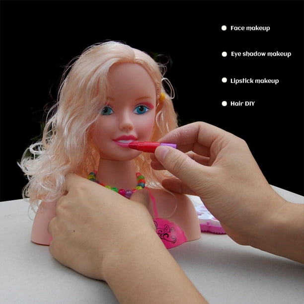 Barbie Doll Head pour les jouets de coiffure, Styling Head Doll avec  sèche-cheveux, miroir, brosse cosmétique, kit de jouets de salon de  coiffure et