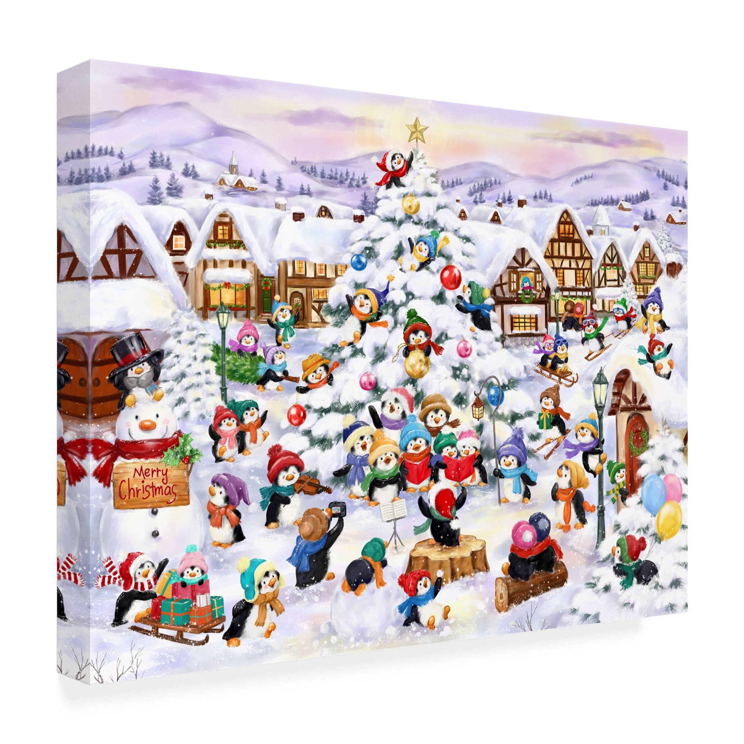MAKIKO 'Penguins Village Scene' Canvas Art