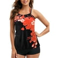 thumbnail image 2 of Niuer Women Strappy Tankini Set Floral Print Swimsuits with Shorts 2 Piece Halter Neck Swimwear Orange S, 2 of 7