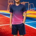 thumbnail image 2 of Odeerbi Niños Niñas Rápido Seco Juego de Entrenamiento de Fútbol Gradiente Geométrico Cuello En V Camiseta Shorts Conjunto Atlético Para 5-17 Años, 2 of 7