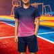 thumbnail image 2 of Odeerbi Niños Niñas Rápido Seco Juego de Entrenamiento de Fútbol Gradiente Geométrico Cuello En V Camiseta Shorts Conjunto Atlético Para 5-17 Años, 2 of 7