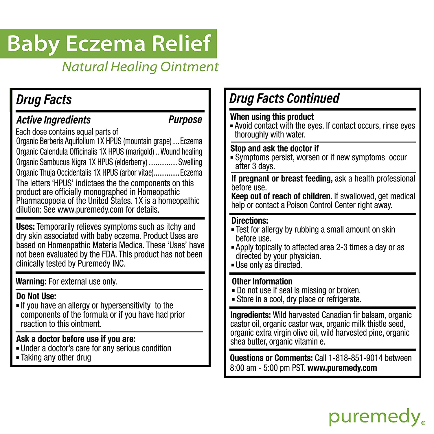 Puremedy Baby Eczema Relief All Natural Vegan Healing Ointment Homeopathic Salve Balm To Soothe And Relive Symptoms Such As Rash Dry Itchy Flaky Scratchy Weepy Skin 2 Oz Pack Of 1 Walmart Com