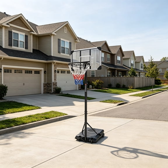 Portable Adjustable Basketball Hoop System, 5.6-7ft Height, 28" Backboard, with Wheels & Fillable Base, Indoor Outdoor Basketball Goal