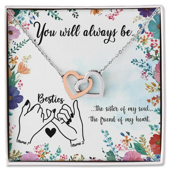 Best Friends Necklace Gift For Her, Interlocking Heart Jewelry For Soul Sister, Bestie, Meaningful Birthday Or Christmas Present, Friendship Quote Card Included