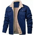 thumbnail image 2 of Homeyce Men's Pullover Winter Jackets Long Sleeve Fleece Sherpa Lined Coats Button Down Lapel Sweat Jackets with Multi Pockets Fuzzy Winter Warm Thick Heavyweight Coat Outwear,Blue 2XL, 2 of 5