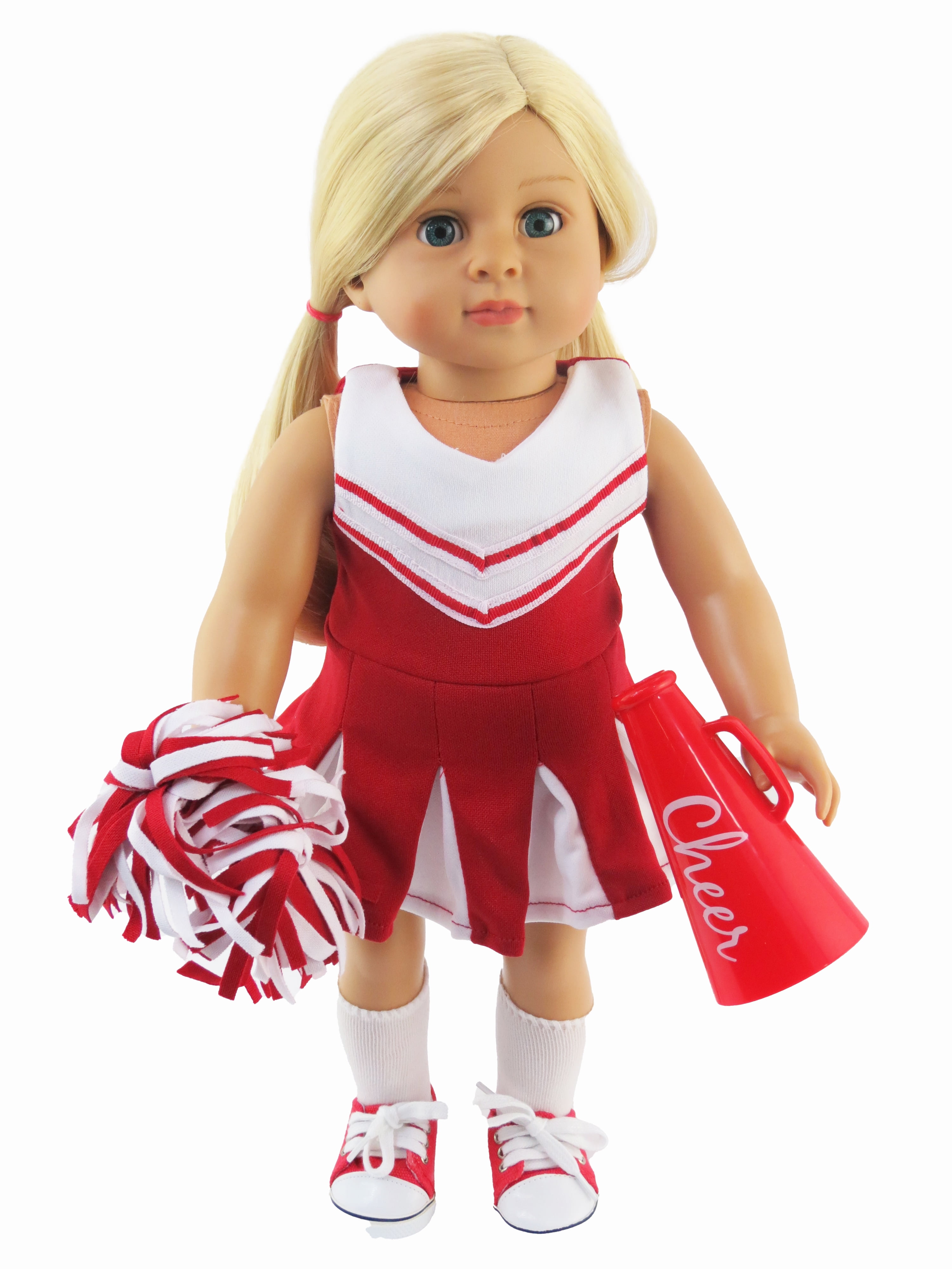 Doll Cheerleader Dress Outfit Set with Pom Poms Plus Megaphone Sophia's 18 Inch Doll Cheerleader Clothes by Sophias Fits American Girl Dolls