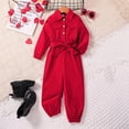 thumbnail image 4 of KYAIGUO 4-7T Toddler Kids Girl Spring Solid Color Jumpsuit Romper Bell-Bottom Overalls Pants Outfits Fall One-Piece Bodysuit with Belt, 4 of 9