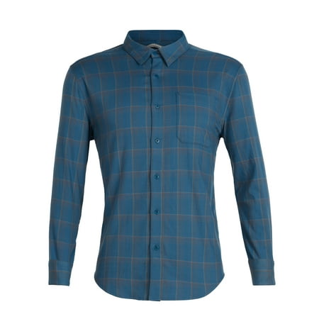 Icebreaker Men's Merino Cool-Lite Compass Flannel L/S Shirt Thunder/Timberwolf/Hydro Plaid M