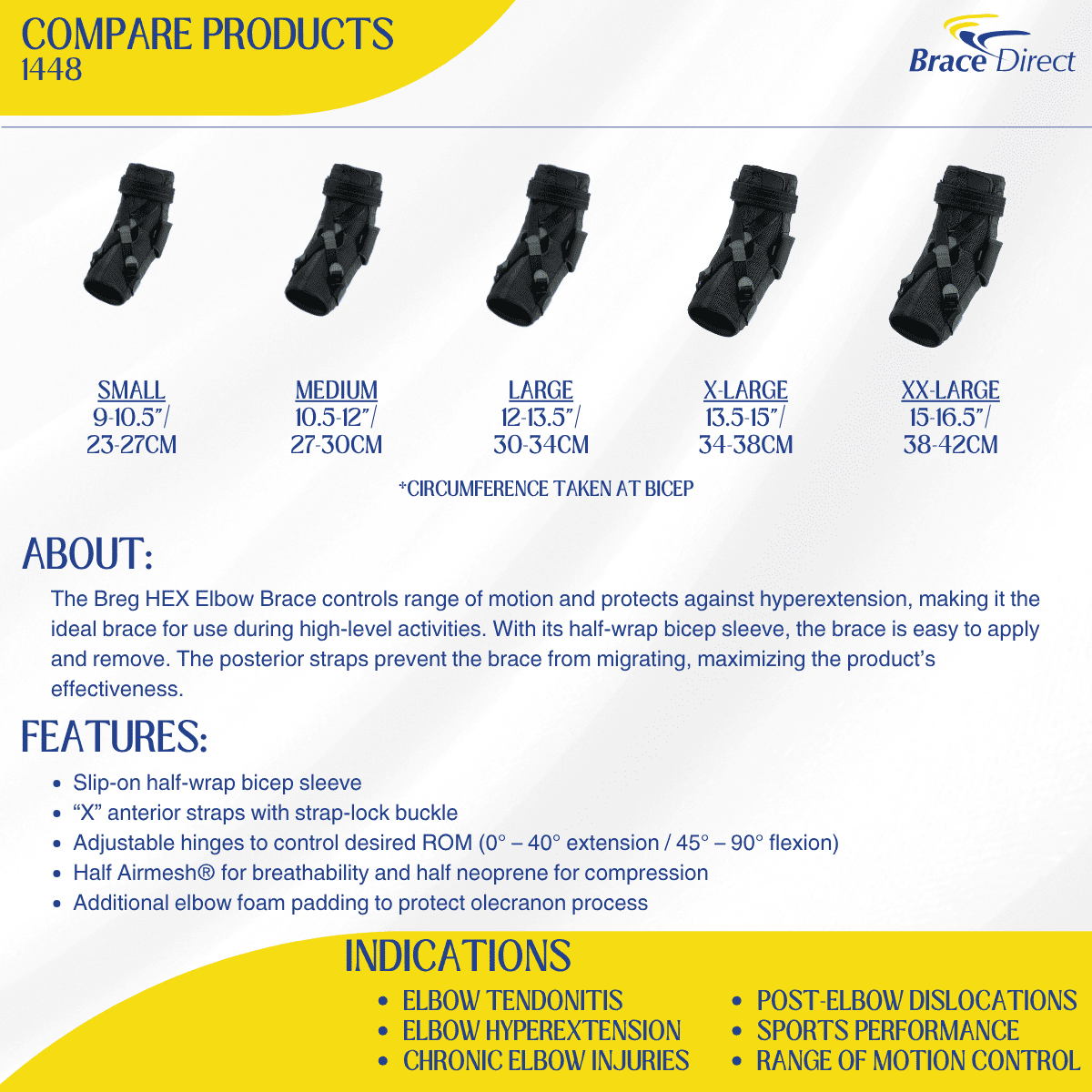 Breg HEX Elbow Brace - Athletic Support for Tendonitis & Hyperextension L3761, L3760