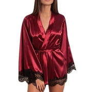 DPTALR Women Satin Nightdress Silk Lace Lingerie Nightgown Sleepwear Sexy Robe