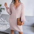 thumbnail image 3 of Ins Striped Sweater Dress V-neck Long Sleeve Dresses For Women, 3 of 7