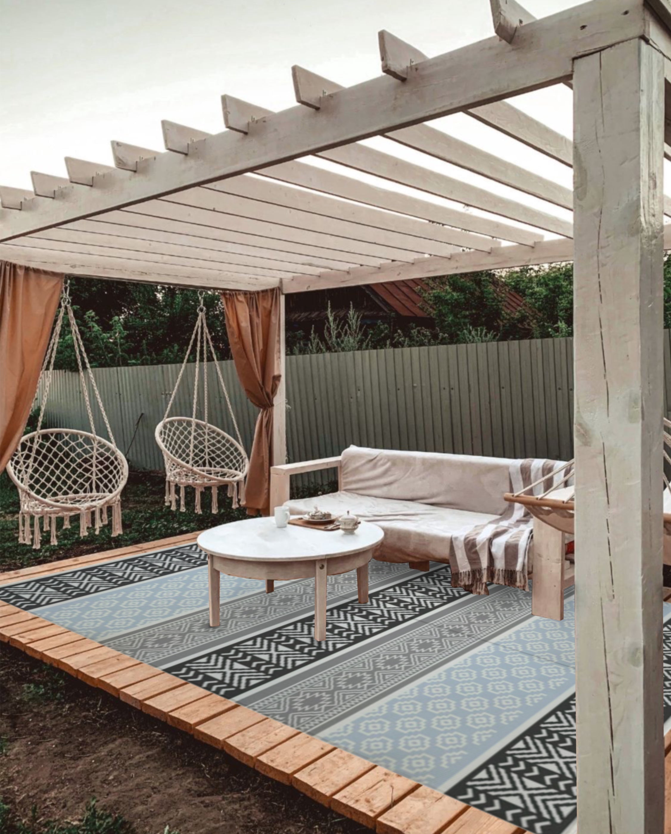 B-USA Outdoor Plastic Straw Patio Rugs-6'x9' Grey, Teal Reversible Mats Waterproof RV Camping 7018 Avoid returns please