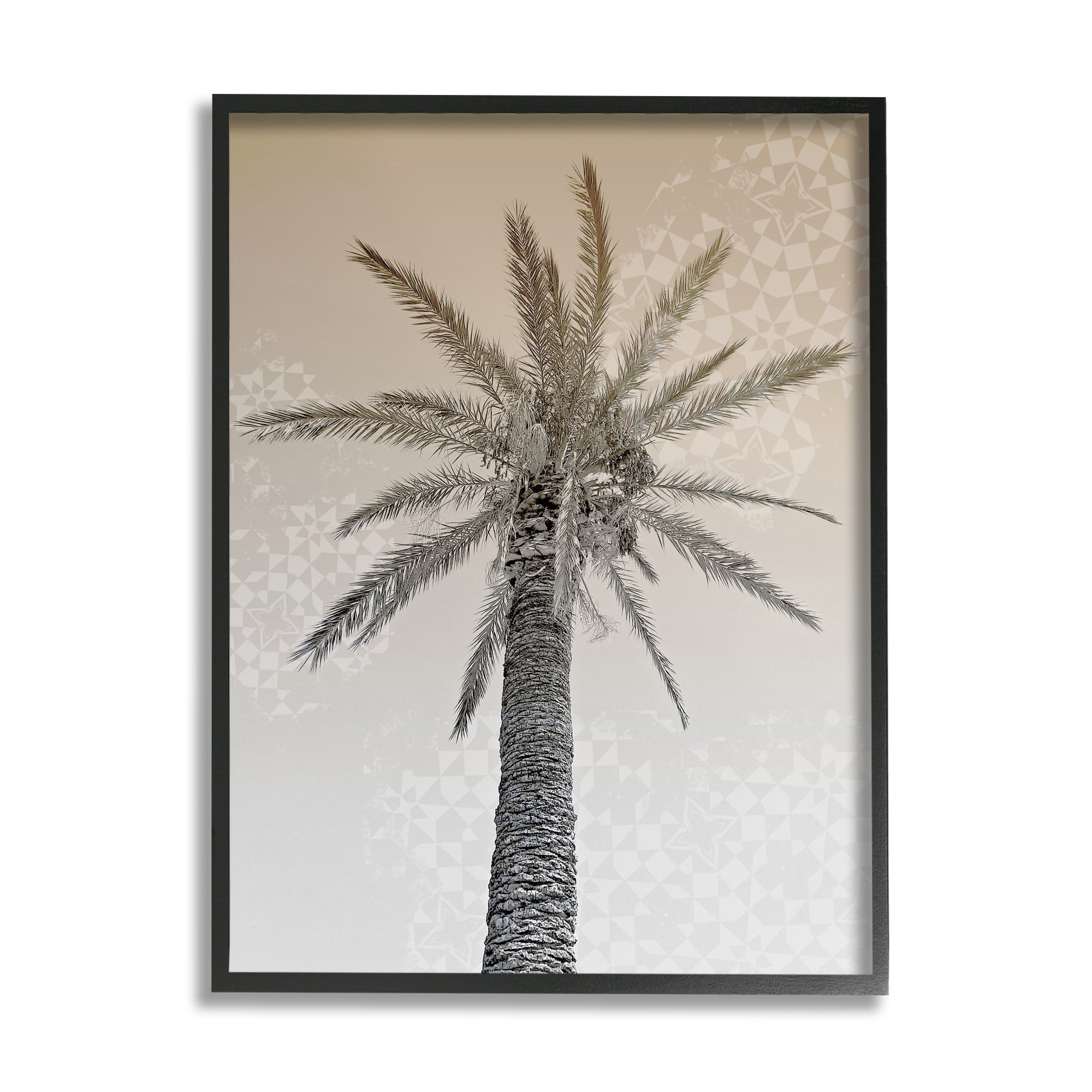 Stupell Industries Vintage Sepia Palm Tree Geometric Pattern Gray Framed by Daphne Polselli