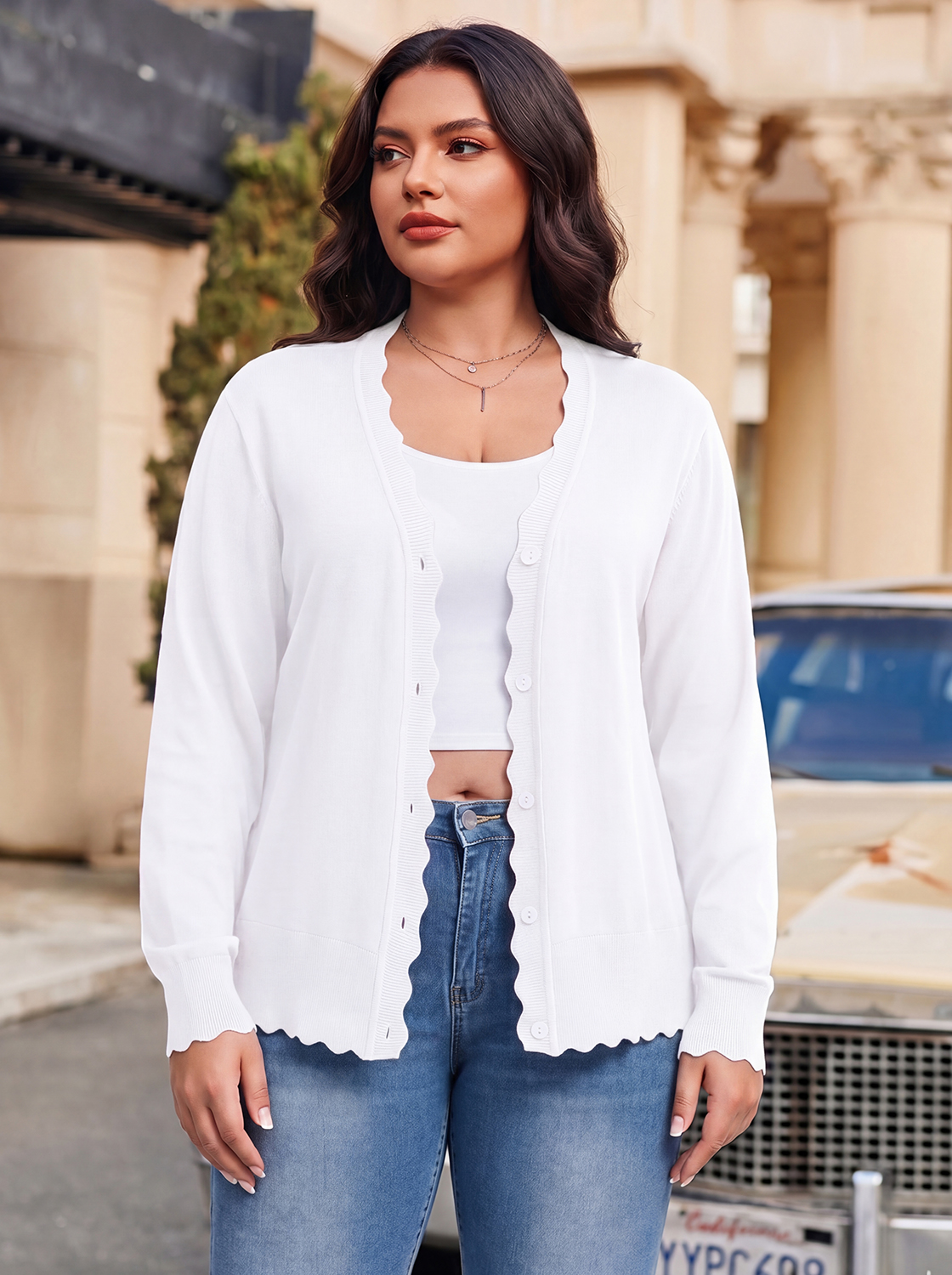 Cueply Women's Plus Size Open Front Cardigan Button V-Neck photo 5